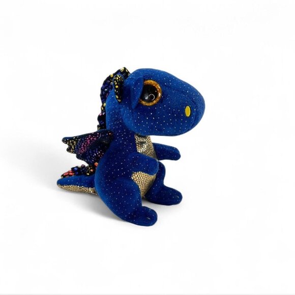 TY Beanie Boo Saffire Dragon Plush 6.5" Blue Gold Glitter Cosmic Collectible - Picture 1 of 9